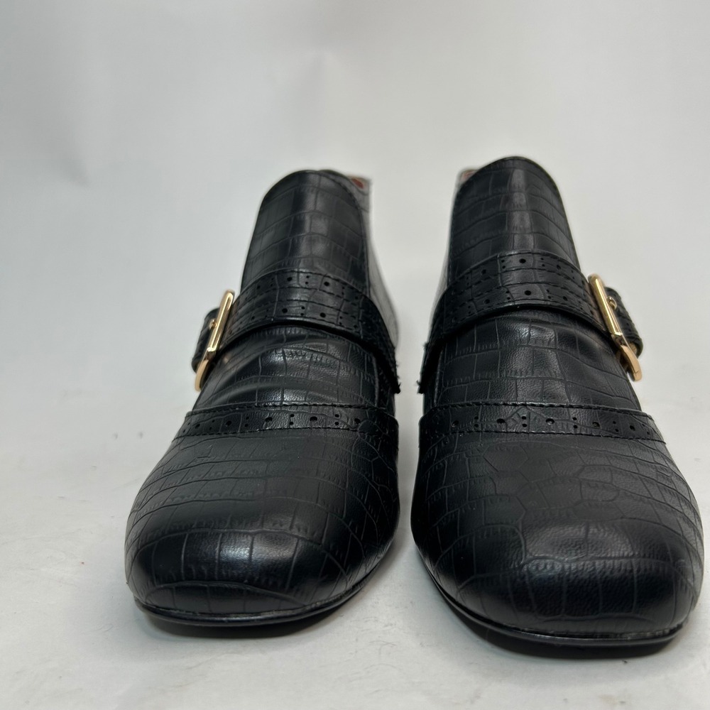 BAIT Madeline Mod Bootie Black Croc Embossed Monk Strap Ankle Boots Retro Size 7 - Picture 3 of 11